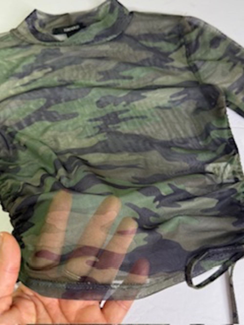 Forever 21 Camo Adjustable Length Long Sleeve Sheer Top Size S